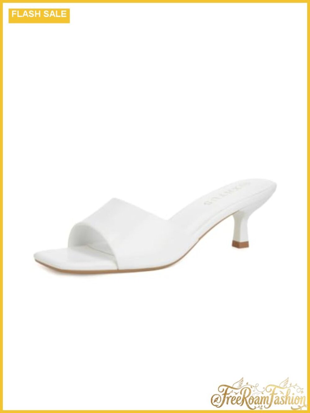 Faux Leather Square Toe Kitten Heel Slip On Mule Sandals Wedding